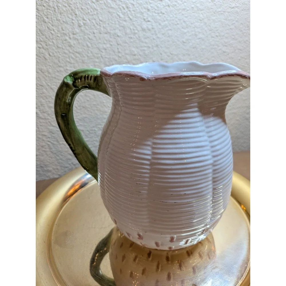Vintage Italian Majolica Strawberry Pitcher 3D Fruit Relief Made in Italy